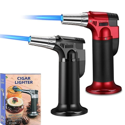 2 Pack Butane Torch,Kitchen Torch Cooking Torch Creme Brulee Torch,Refillable Adjustable Flame Lighter with Safety Lock for DIY,Creme,Brulee,BBQ and Baking(Butane Gas Not Included)