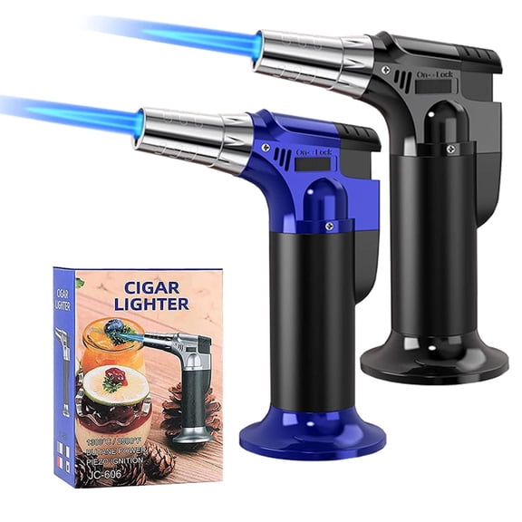 2 Pack Butane Torches Culinary Blow Torch Lighter,Refillable Kitchen Cooking Torch with Safety Lock Adjustable Flame for BBQ,Creme Brulee,Baking,Crafts (Butane Gas not Included)
