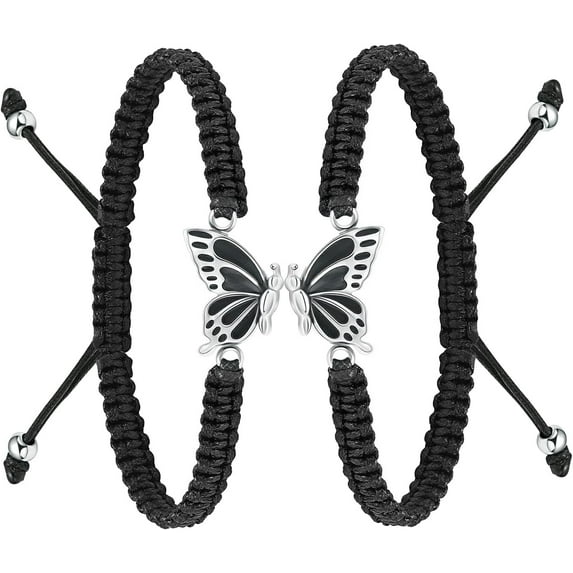 2 Pack Butterfly Cremation Bracelet for Ashes Stainless Steel Urn Pendants Keepsake Braided Rope Adjustable Wristband Bangle Memorial Jewelry for Women Girls