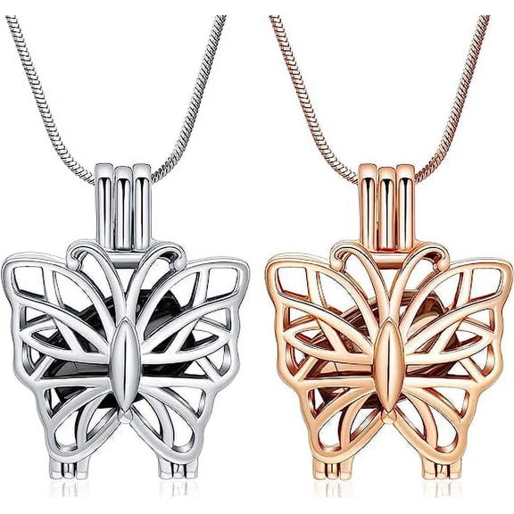2 Pack Butterfly Cremation Necklace for Ashes Memorial Keepsake for Beloved's Ashes Cremation Jewelry Ashes Urn Pendant