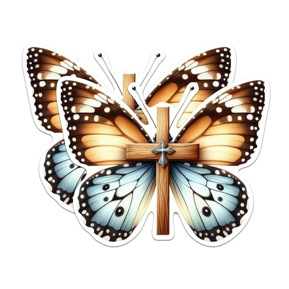 (2 Pack) Butterfly Cross Stickers - Christian Faith Jesus Sticker - 5 Inches On Longest Side - Premium Vinyl - for Cars, Trucks, Skateboards, Laptops - Made in USA - BMCS0433