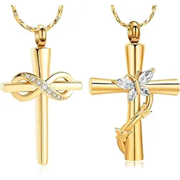 2 Pack Butterfly Cross Urn Necklace for Ashes Men Women Cremation Jewelry Ashes Pendant for Human Pet Memorial Ashes Holder