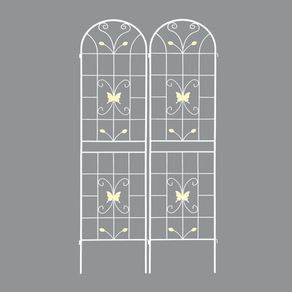 2 Pack Butterfly Decor Cream White Metal Garden Trellis, 19.7"86.7" Rustproof Extendable Climbing Vine Support Panels for Outdoor Yard Decor