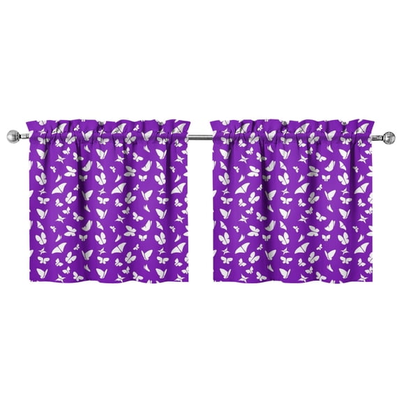 2 Pack Butterfly Floral Tier Curtains - 27.5x24 Inch Semi-Sheer Kitchen Curtains with Rod Pocket, Colorful Artistic Aesthetic Pattern for Farmhouse & Modern Decor