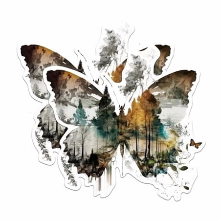 (2 Pack) Butterfly with Forest Blended in - Nature Outdoor Hiking Outdoorsman - 5 Inches On Longest Side - Premium Magnet - for Cars, Refrigerators, Toolboxes - Made in USA - MAG1720