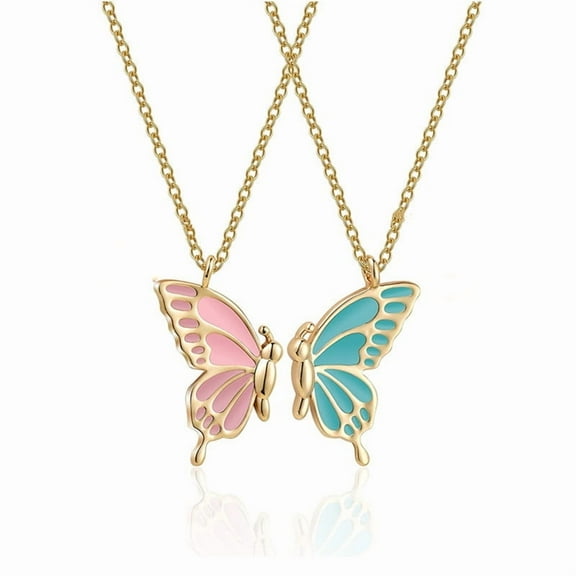 2 Pack Butterfly Friendship Necklace BFF Best Friend Gift Enamel Jewelry for Women Men