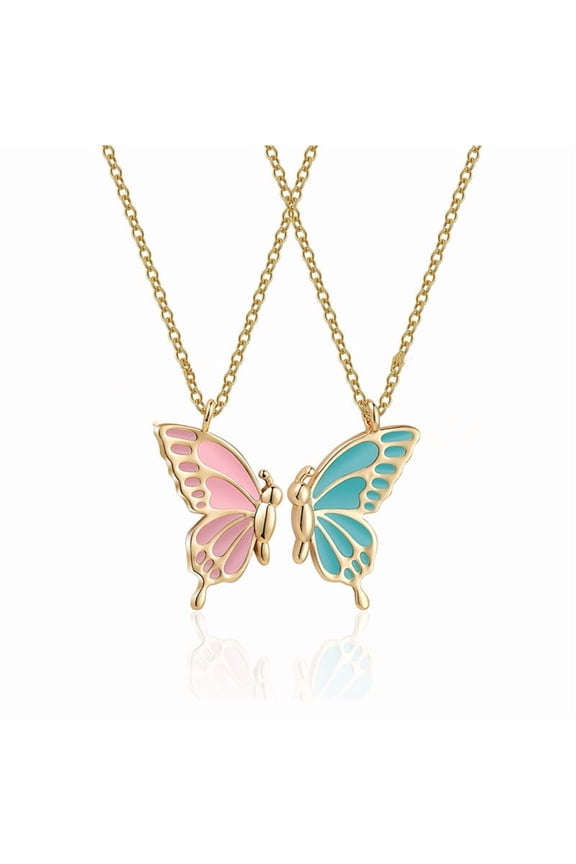 2 Pack Butterfly Friendship Necklace BFF Best Friend Gift for Women Men Enamel Butterfly Jewelry