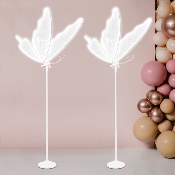 2-Pack Butterfly LED Floor Lamps, 31.5" Wingspan with Adjustable Height 64.676.4" & Dual Mount (Floor/Ceiling) 25W 110V Ambient Lighting for Weddings, Birthdays (White, Cool White Light)