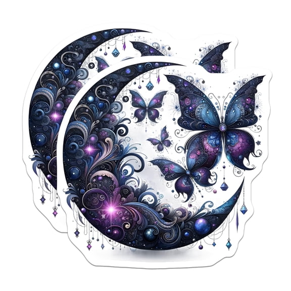 (2 Pack) Butterfly Magnets - Crescent Moon Decor - Celestial Fridge Magnets - 5" On Longest Side - Premium Magnet - for Cars, Refrigerators, Toolboxes, Lockers - Made in USA - MAG14528