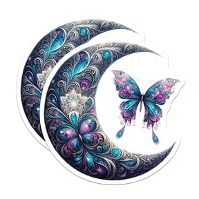 (2 Pack) Butterfly Moon Magnets - Celestial Decor - Fridge Magnets Decorative - 5" On Longest Side - Premium Magnet - for Cars, Refrigerators, Toolboxes, Lockers - Made in USA - MAG15746