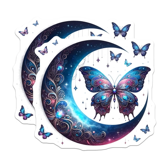 (2 Pack) Butterfly Moon Magnets - Celestial Home Decor - Whimsical Fridge Magnets - 5" On Longest Side - Premium Magnet - for Cars, Refrigerators, Toolboxes, Lockers - Made in USA - MAG16102