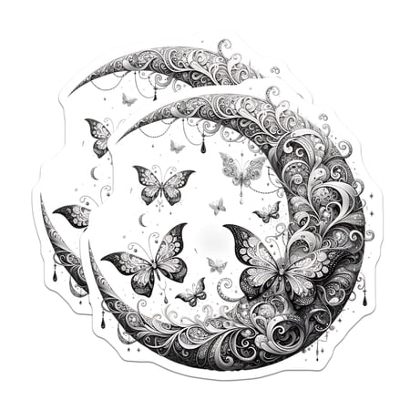 (2 Pack) Butterfly Moon Stickers - Floral Crescent Moon - Fantasy Art Sticker- 5" On Longest Side - Sticks to Smooth Flat Surfaces - Made in USA - BMCS16236