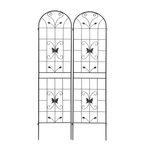 2 Pack Butterfly Scroll Black Metal Garden Trellis, 19.7"86.7" Rustproof Infinite Splicing Climbing Vine Support Panels for Outdoor Porch Yard Decor