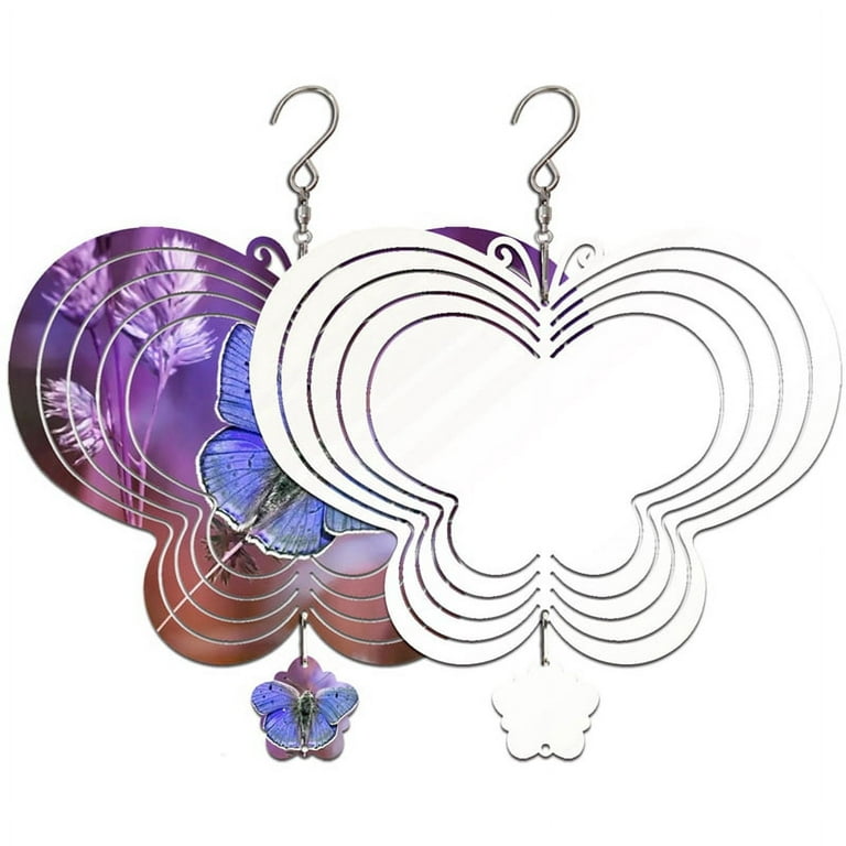 2 Pack Butterfly Sublimation Wind Spinner Blanks,10 inch Metal Sublimation Blanks Hanging Spinners for Yards & Garden, White