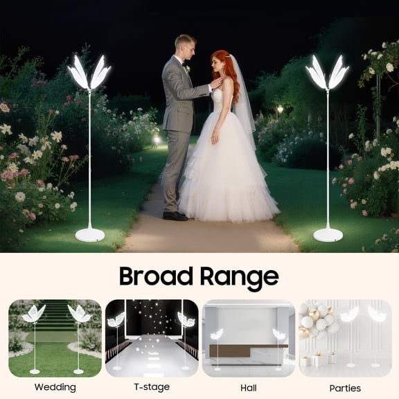 2-Pack Butterfly Wedding Aisle Lights Romantic Butterfly LED Decoration Lights, Adjustable Height 57.5-70.1in LED Decor with Dual Mounting for Indoor Weddings (White, White Light)