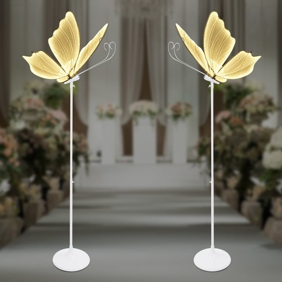 2-Pack Butterfly Wedding Aisle Lights Romantic Butterfly LED Decoration Lights, Adjustable Height 57.5-70.1in LED Decor with Dual Mounting for Indoor Weddings