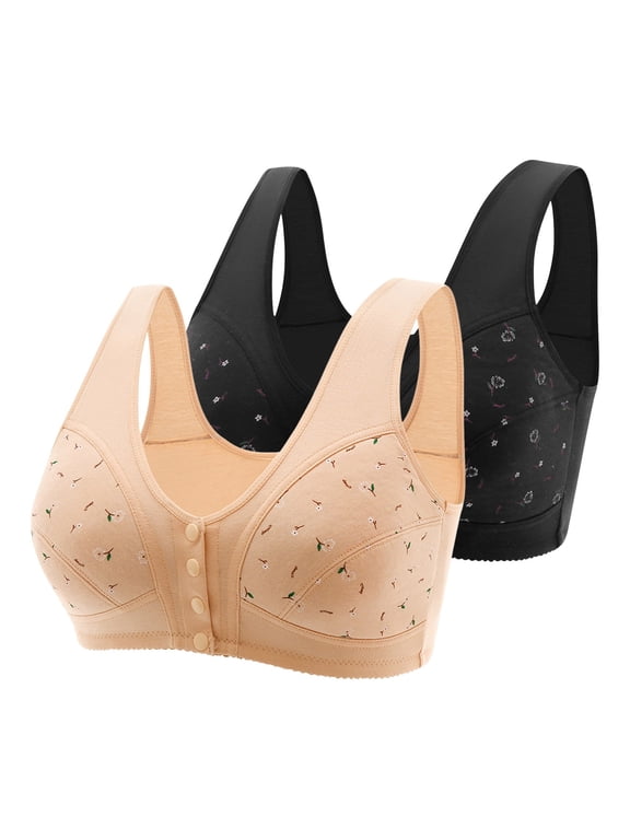 2 Pack Button Front Convenience Bras for Seniors Women Plus Size Cozy Soft Everyday Bralette 18-Hour Comfort Bra