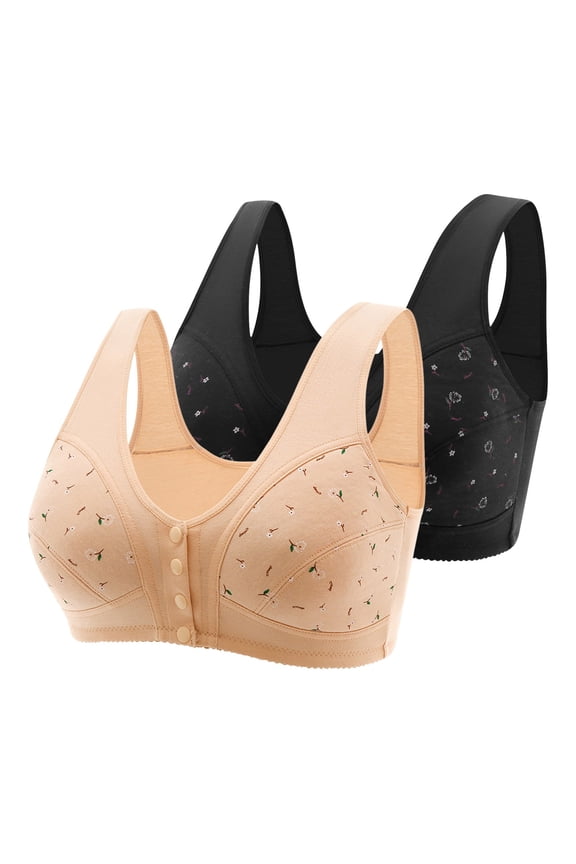 2 Pack Button Front Convenience Bras for Seniors Women Plus Size Cozy Soft Everyday Bralette 18-Hour Comfort Bra