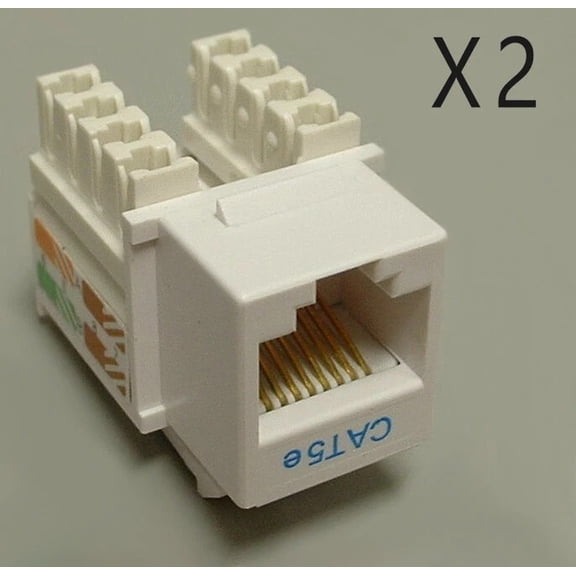 2-Pack CAT5e Keystone RJ45 Jacks 110 Punch-Down, White