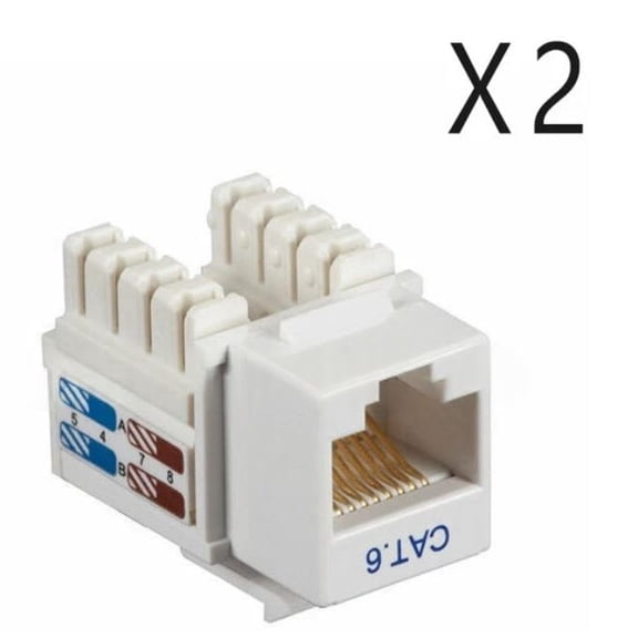 2-Pack Replacement CAT6 Keystone RJ45 Jacks 110 Punch-Down, White