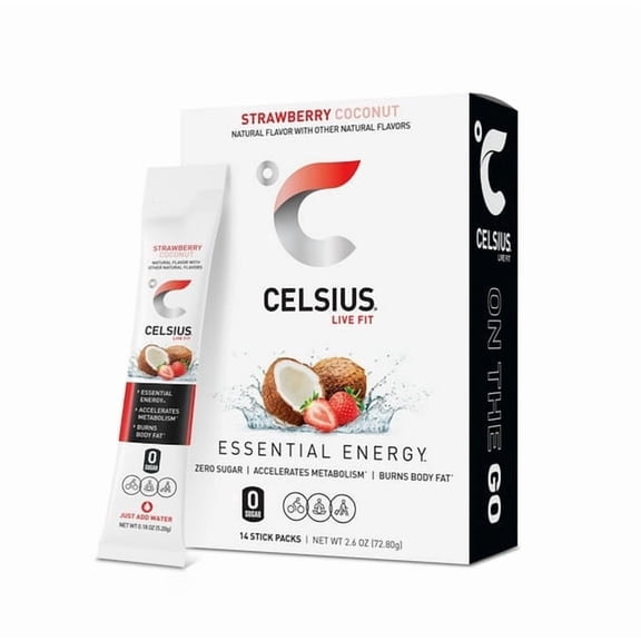 (2 Pack) CELSIUS On The Go Energy Drink Mix, Strawberry Coconut (14 Stick Pack)