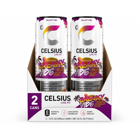 (2 Pack ) CELSIUS Sparkling Galaxy Vibe Energy Drink Can 12 fl oz