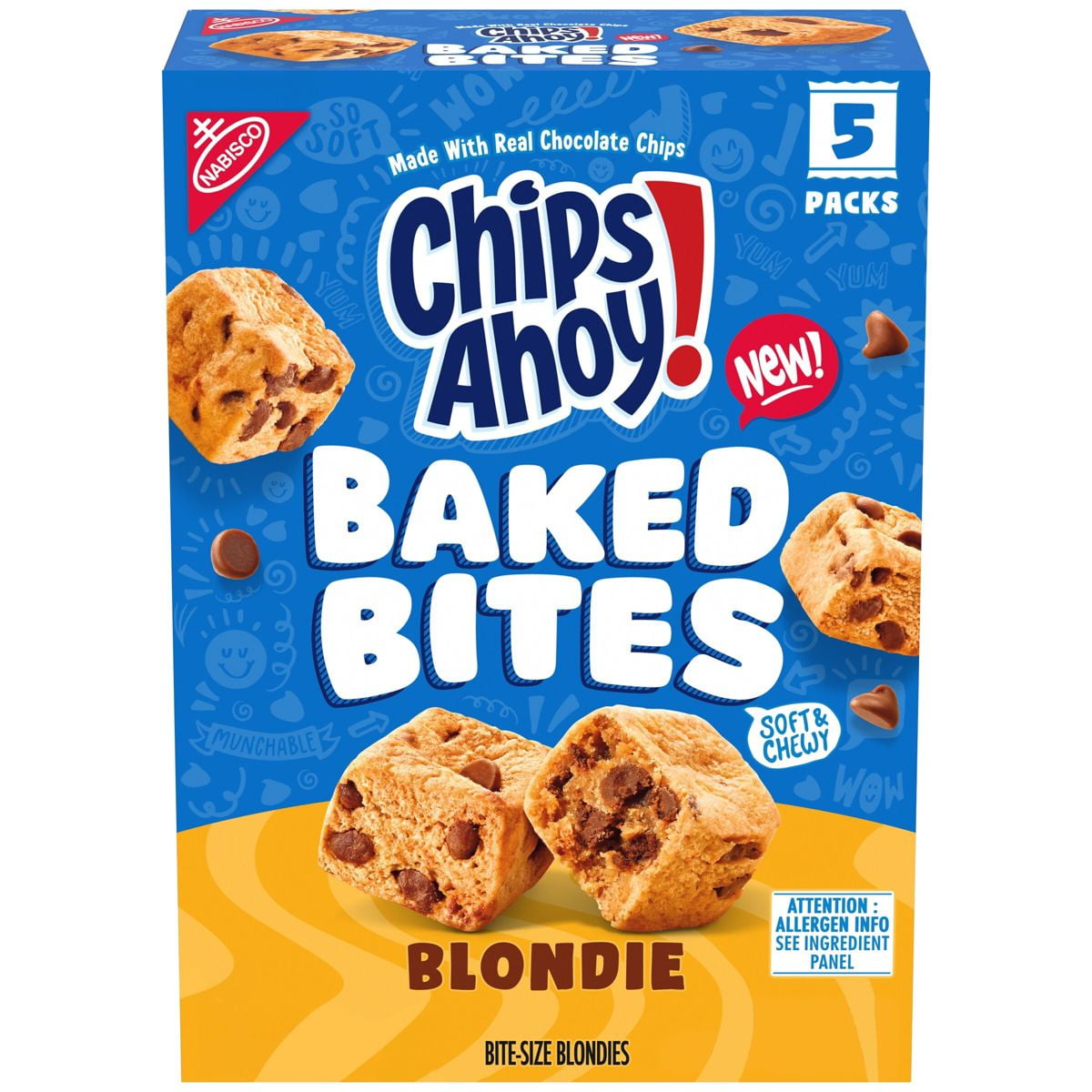 (2 Pack) CHIPS AHOY! Chocolate Chip Cake Bites, Baked Blondie, 5 - 1.5 oz Packs Shelf Stable Cardboard Box