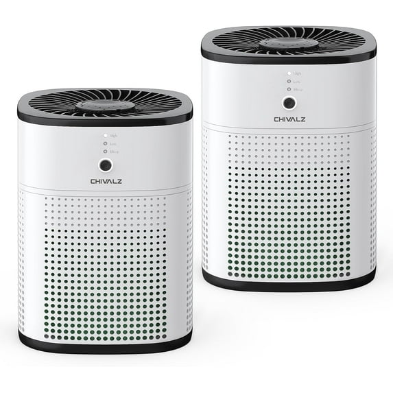 2 Pack CHIVALZ Air Purifiers for Bedroom with True HEPA Filter for Smoke, Dust, Pollen, Pet Dander, Small Air Purifiers for Home Bedroom, Quiet Air Cleaner with 24dB Sleep Mode, White
