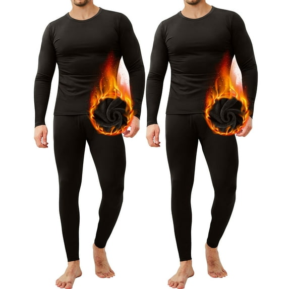 2 Pack CL Convallaria Thermal Underwear for Men Set - Soft and Warm Long Underwear Long Johns Heavyweight Base layer for Cold Weather