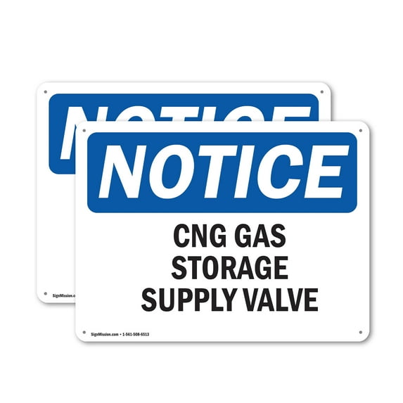 (2 Pack) CNG Gas Storage Supply Valve OSHA Notice Sign 14 Inch X 10 Inch Indoor / Outdoor Rust-Free Aluminum Metal Signs for Workplace, Workshop, and Construction Site, Made in the USA