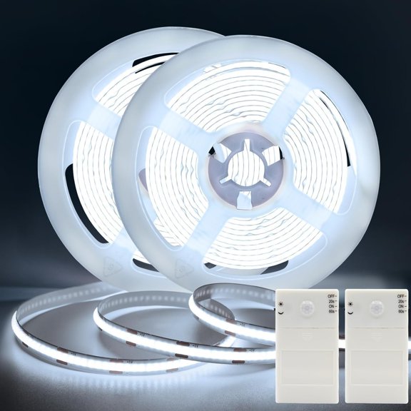 2 Pack COB Motion Sensor Strip Light Operated, 6.6Ft 640 LED Cabinet Strip Lights High Bright with Sensor Lighting Mode for Wardrobe Stair Pantry Counter Cabinet Bed,6000K White