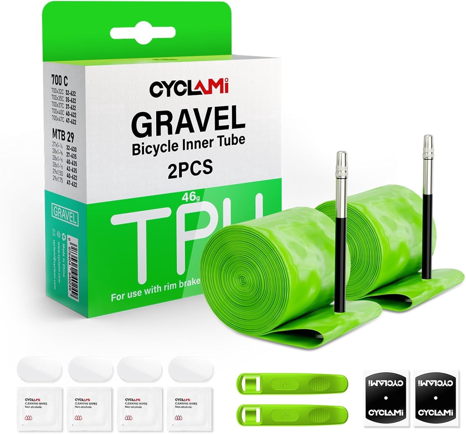2-Pack CYCLAMI TPU Bike Inner Tube for 700C x 32-47C (ALLRoad & Gravel ...