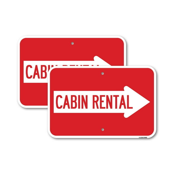 (2 Pack) Cabin Rental (With Right Arrow) | 18" X 24" Heavy-Gauge Aluminum Sign | Rust Free Aluminum, Weather Resistant, Waterproof, Fade Resistant, 2 Pre-drilled Holes