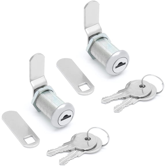 2 Pack Cabinet Cam Lock with 1-1/8 Inch Cylinder, Offset & Straight Cam Thumb Locks, Tool Box Lock Replacement RV Locks for Storage Door File Drawer Dresser Mailbox, Nickel Finish