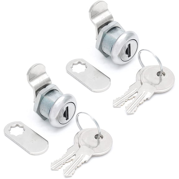 2 Pack Cabinet Cam Lock with 5/8 Inch Cylinder, Offset & Straight Cam Thumb Locks, Tool Box Lock Replacement RV Locks for Storage Door File Drawer Dresser Mailbox, Nickel Finish