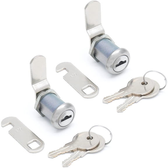 2 Pack Cabinet Cam Lock with 7/8 Inch Cylinder, Offset & Hook Cam Thumb Locks, Tool Box Lock Replacement RV Locks for Storage Door File Drawer Dresser Mailbox, Nickel Finish