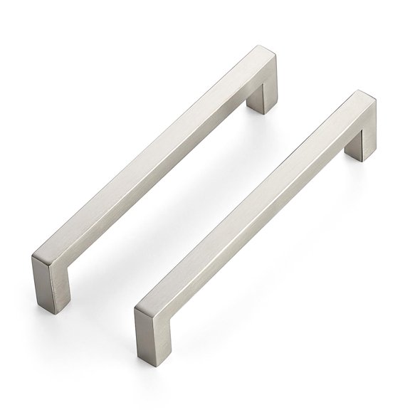 2 Pack Cabinet Handles,3 Inch Brushed Nickel Cabinet Pulls,Kitchen Cabinet Handles Square Drawer Pulls Stainless Steel Drawer Hardware Handles, 76mm Hole Centers