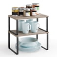 thumbnail image 1 of SONGMICS Cabinet Organizer Shelf, Set of 2 Kitchen Counter Shelves, Kitchen Storage, Spice Rack, Stackable, Expandable, Metal and Engineered Wood, Ink Black and Heather Greige, 1 of 7