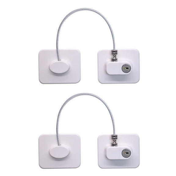 2 Pack Cabinets Lock with Keys, Adhesive No Drilling Refrigerator Lock Freezer Lock for Adult, Multi Purpose Safety Deep Freezer Fridge Lock with Keys, for Oven Window Drawers(White,6x2")