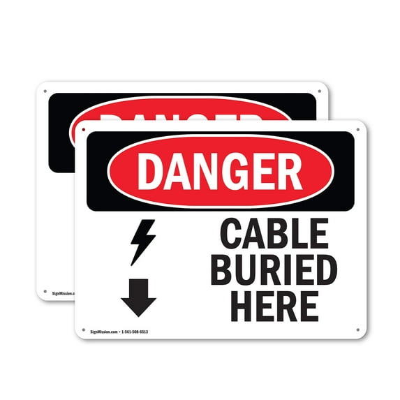 (2 Pack) Cable Buried Here OSHA Danger Sign 18 Inch X 12 Inch Plastic Sign, Weather Resistant, UV Protected for Workplace, Business, and Construction Site, Made in the USA