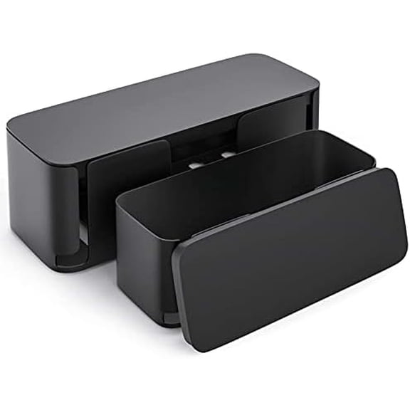 2 Pack Cable Management Box, Pet Friendly Cable Box Organizer for Home & Office, Child-Proof Floor Cord Cover, Cord Management and Cord Hider, Black Black,XL+M