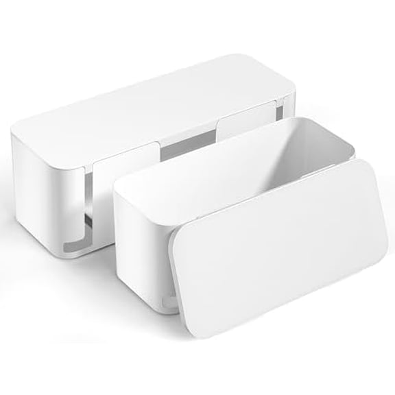 2 Pack Cable Management Box, Pet Friendly Cord Organizer Box for Home & Office, Child-Proof Cable and Power Strip Protector Box, Wire Hider and Cord Organizer for Desk, White