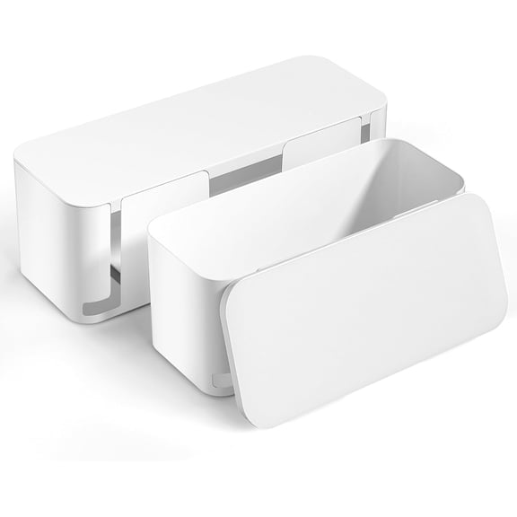 2 Pack Cable Management Box, Pet Friendly Cord Organizer Box for Home & Office, Child-Proof Cable and Power Strip Protector Box, Wire Hider and Cord Organizer for Desk, White
