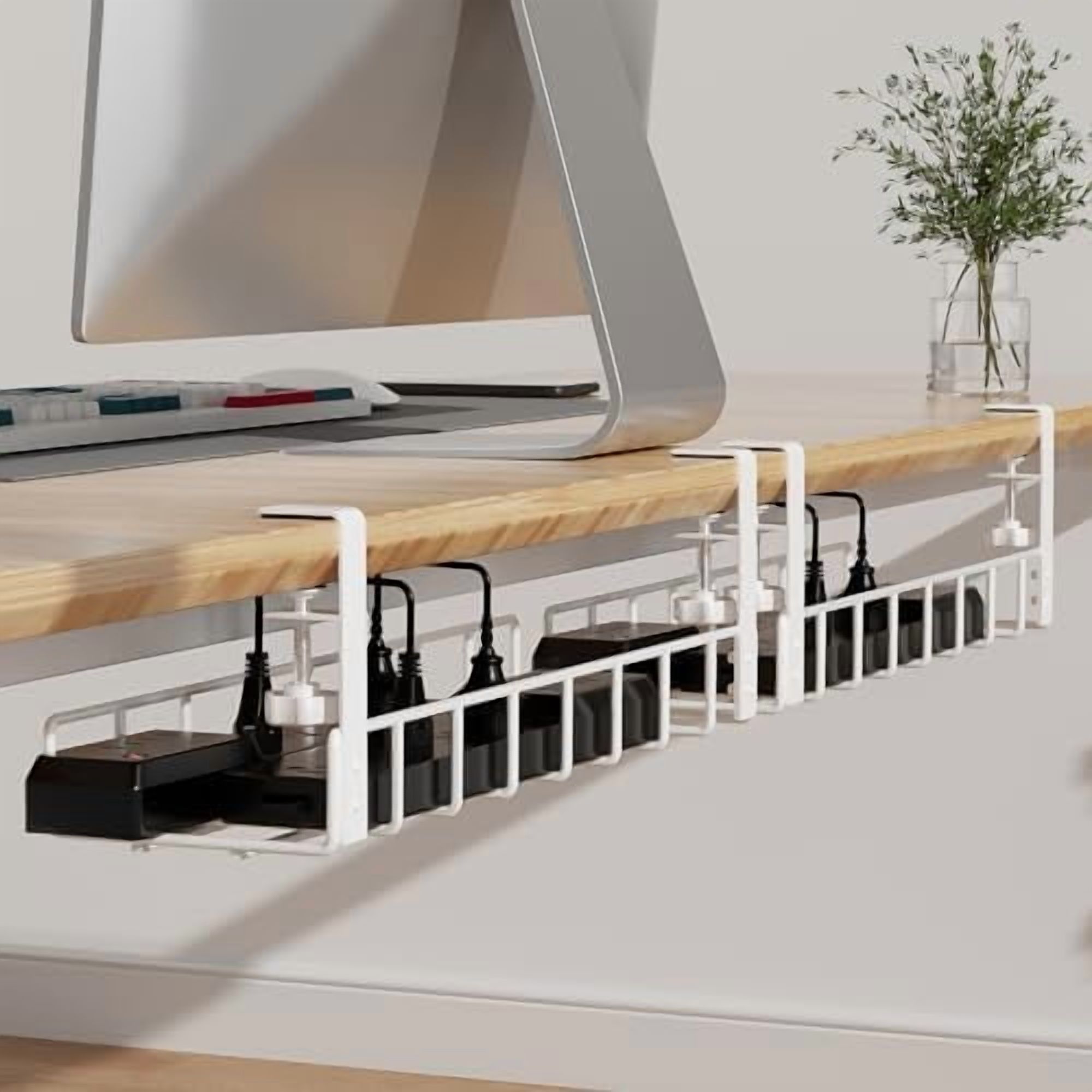 2 Pack Cable Management Under Desk Tray, 31.4" No Drill Wire Organizers ...