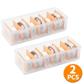 2 Pack Cable Organizer Storage Box, Clear Plastic with Lid for Charger Cable Cord Storage, Desk Drawer Organizer for Office Home