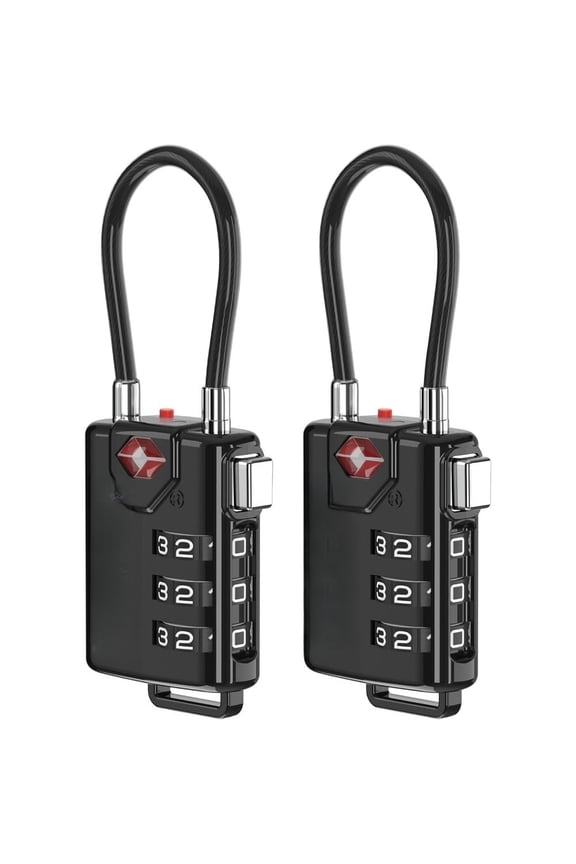 2 Pack Cable Password Locks, 3-Digit Combination Luggage Locks, Anti-Theft Security Locks for Travel Bags & Suitcases