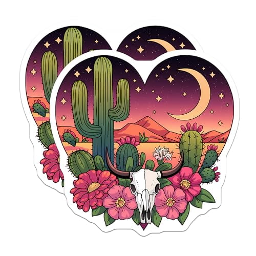 (2 Pack) Cactus Skull Art Magnet - Southwestern Decor - 5" On Longest Side - Sticks to Smooth Flat Surfaces - Made in USA - MAG9622