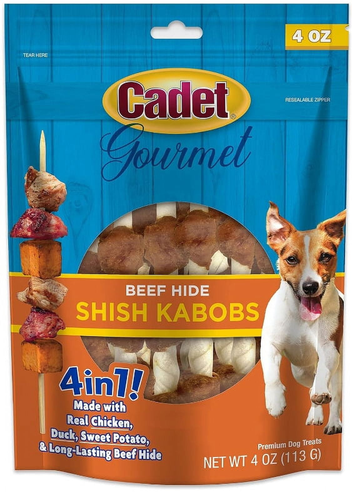 2 Pack Cadet Gourmet Beef Hide Shish Kabobs [Dog Meat and Jerky Treats, New Dog Supplies, Bulk Dog Supplies, Cadet] 8 oz (2 x 4 oz)