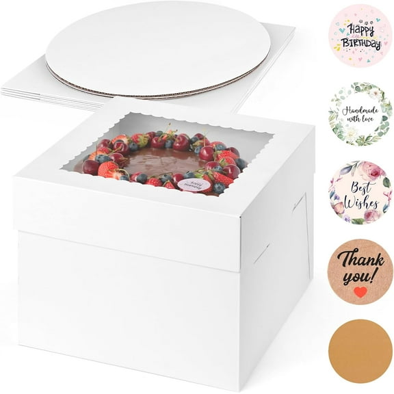 2 Pack Cake Boxes, 10x10x8 Inches Cake Containers with Window, White Bakery Boxes with Lids for Donuts, Pies, Cookies,Birthday Party Wedding
