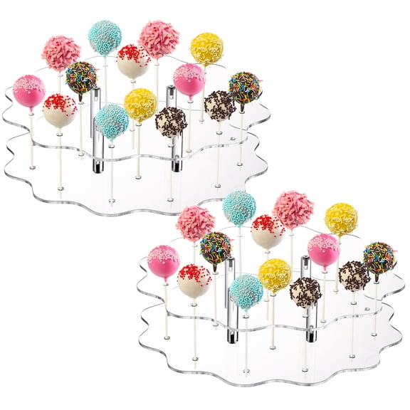 2 Pack Cake Pop Display Stand, 16 Holes Acylic Clear Lollipop Holder, Decorative Candy Dessert Holder Cupcake Stand for Weddings, Baby Showers, Birthday Parties